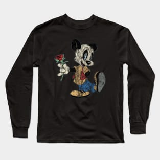 Andy Panda with Rose - Distressed, Weathered Authentic Long Sleeve T-Shirt